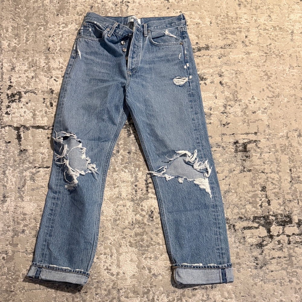 Agolde Blue Distressed Boyfriend Jeans